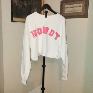 HOWDY Cropped Oversized Sweatshirt Women's Size XL Pink Stars Patches  Baevely